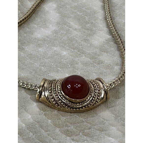Signed ROMAN Vtg Carnelian Red Goldtone Slide Choker Necklace UNTARNISHED Clean - Picture 1 of 9